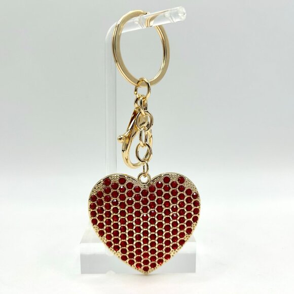 Red Crystal Rhinestone Heart Keychain Bag Charm – Silver or Gold - Picture 4 of 7